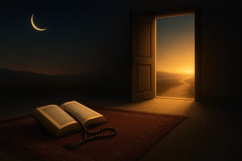 Hangi Günahın Tövbesi Yok? — Açık kapı ve seher ışığında Kur’an: tevbe kapısının açık olduğunu simgeleyen görsel.