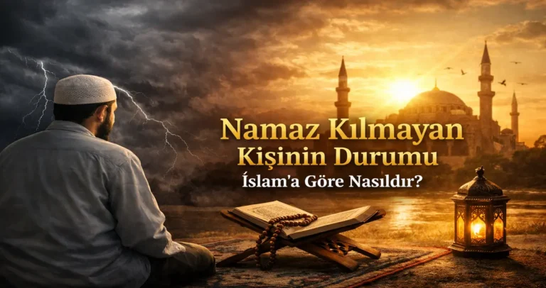 Namaz kılmayan kişinin durumu İslam’a göre nasıldır? Gün batımında cami silüeti ve Kur’an-ı Kerim.