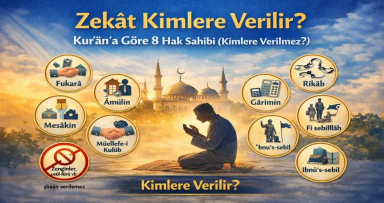 Zekât kimlere verilir? Kur’ân’a göre 8 hak sahibi: fakir, miskin, zekât görevlisi, müellefe-i kulûb, rikâb, borçlu, fi sebîlillâh, yolda kalmış.